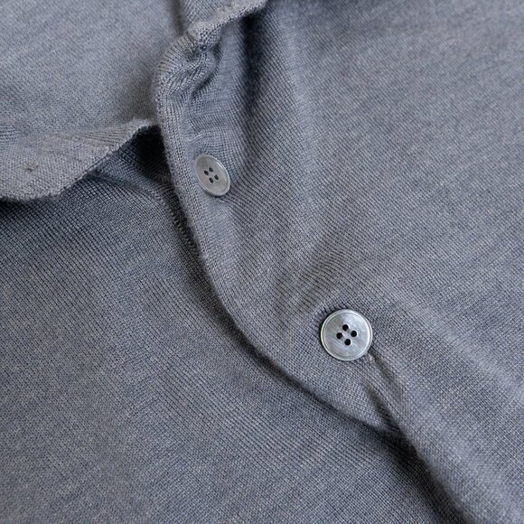 Zegna Cashseta Knit Polo Shirt Cashmere Silk Light Long Sleeve Gray 54 R - Picture 6 of 12